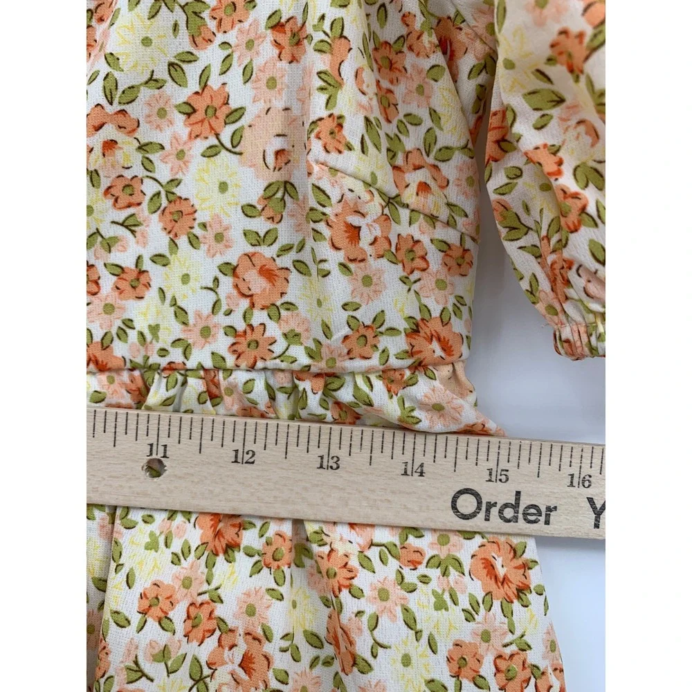 Altar'd State Dress Womens Medium Orange Floral Tiered Smocked Puff Sleeve